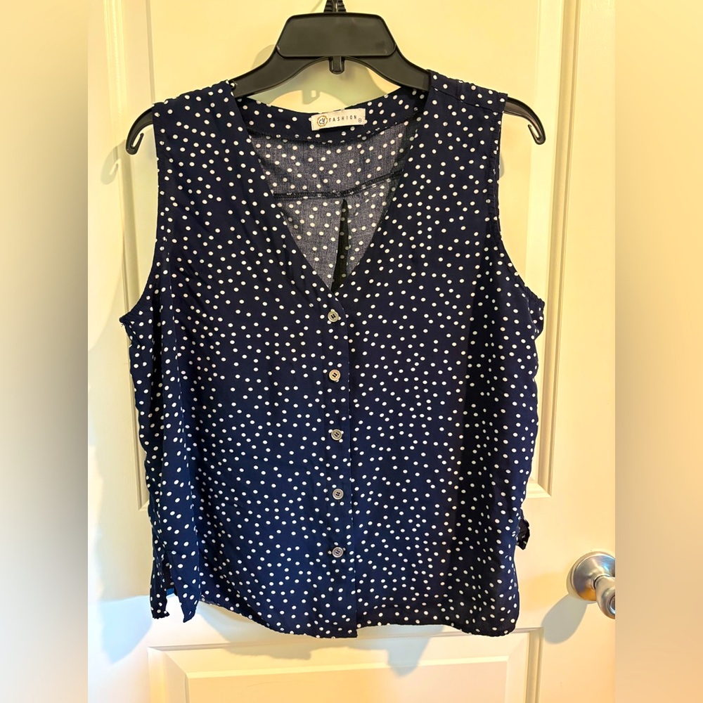 Navy Blue Polka Dot Sleeveless Top, Women’s Size 1X, NWOT